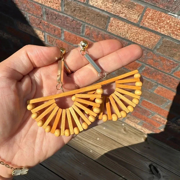 Half Windmill Bamboo Earrings - Picture 9 of 11